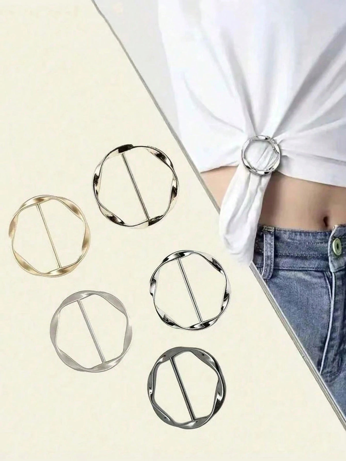 5-1pc Versatile Circle Shirt Knot Buckles- Multi-Functional Clothing Accessory Buttons,Knot Buckle For Clothes, Versatile Waistband, Necktie Clip With Stylish Metal Ring- Suitable For Clothing, Belt