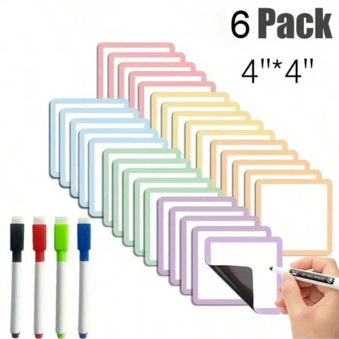 6/12/30pcs Reusable Magnetic Sticky Notes, 4x4 Inch- Back To School Special- Erasable Labels, Suitable For Whiteboards, Refrigerators, Lockers- Perfect For Office, Classroom Organization And Home R