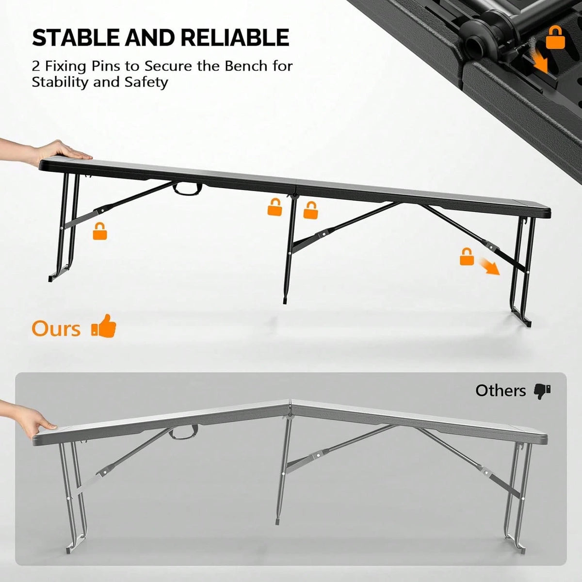 6 FT Plastic Folding Bench With Handle, Sturdy Metal Frame, Perfect For Indoor/Outdoor Party, Picnic, Camping, Restaurant, Dinning Room, Cafe, Wedding And Commercial Events,Outdoor Bench,Outdoor Furn