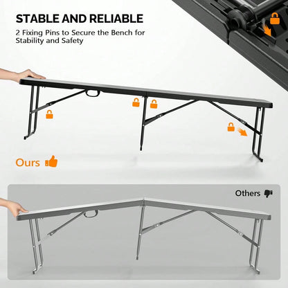 6 FT Plastic Folding Bench With Handle, Sturdy Metal Frame, Perfect For Indoor/Outdoor Party, Picnic, Camping, Restaurant, Dinning Room, Cafe, Wedding And Commercial Events,Outdoor Bench,Outdoor Furn