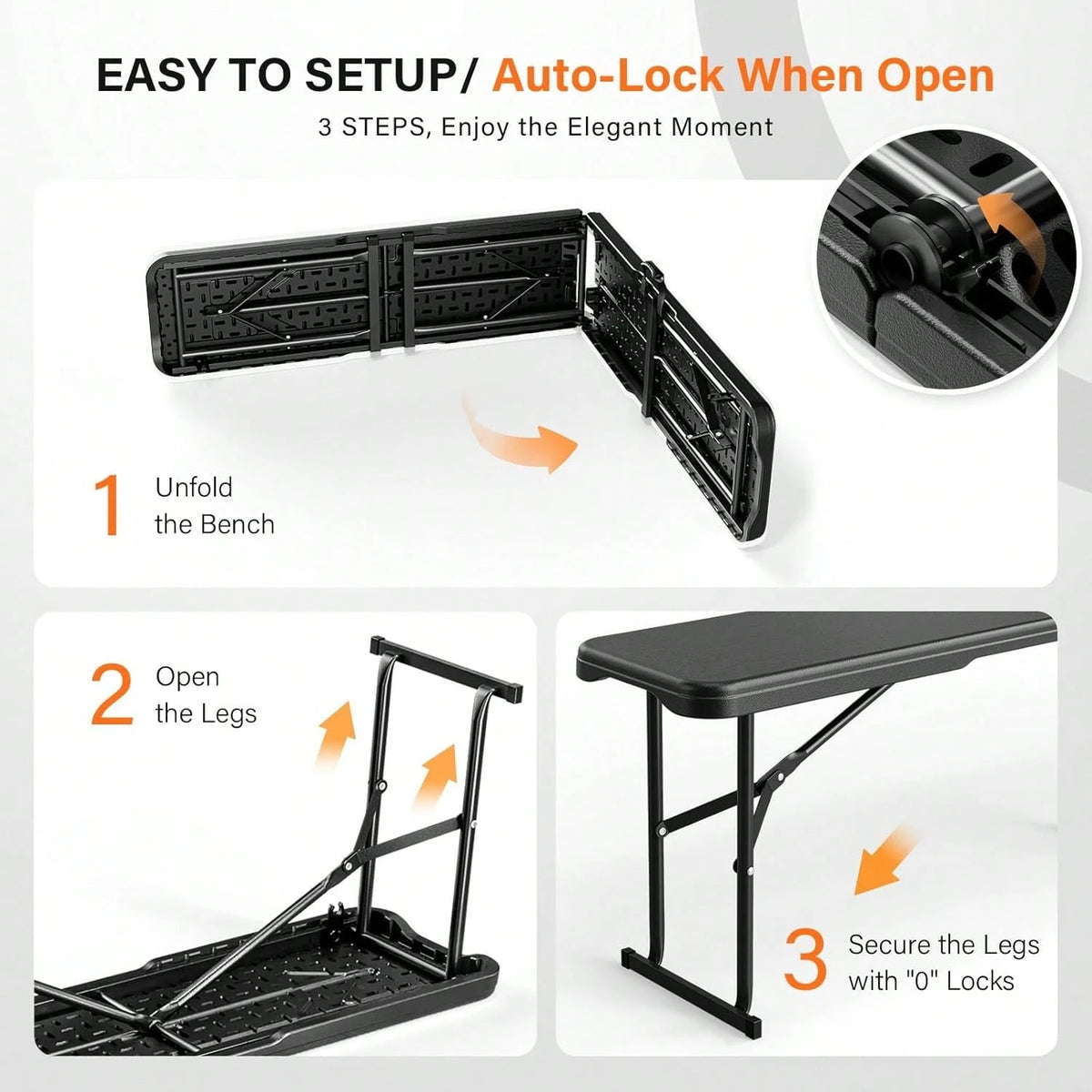 6 FT Plastic Folding Bench With Handle, Sturdy Metal Frame, Perfect For Indoor/Outdoor Party, Picnic, Camping, Restaurant, Dinning Room, Cafe, Wedding And Commercial Events,Outdoor Bench,Outdoor Furn