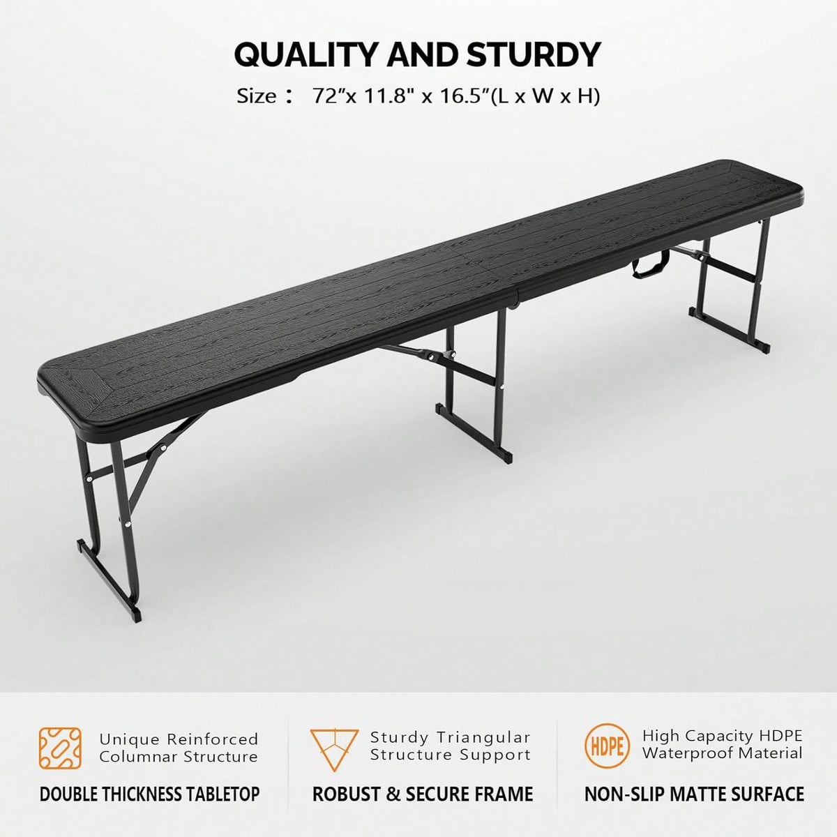 6 FT Plastic Folding Bench With Handle, Sturdy Metal Frame, Perfect For Indoor/Outdoor Party, Picnic, Camping, Restaurant, Dinning Room, Cafe, Wedding And Commercial Events,Outdoor Bench,Outdoor Furn