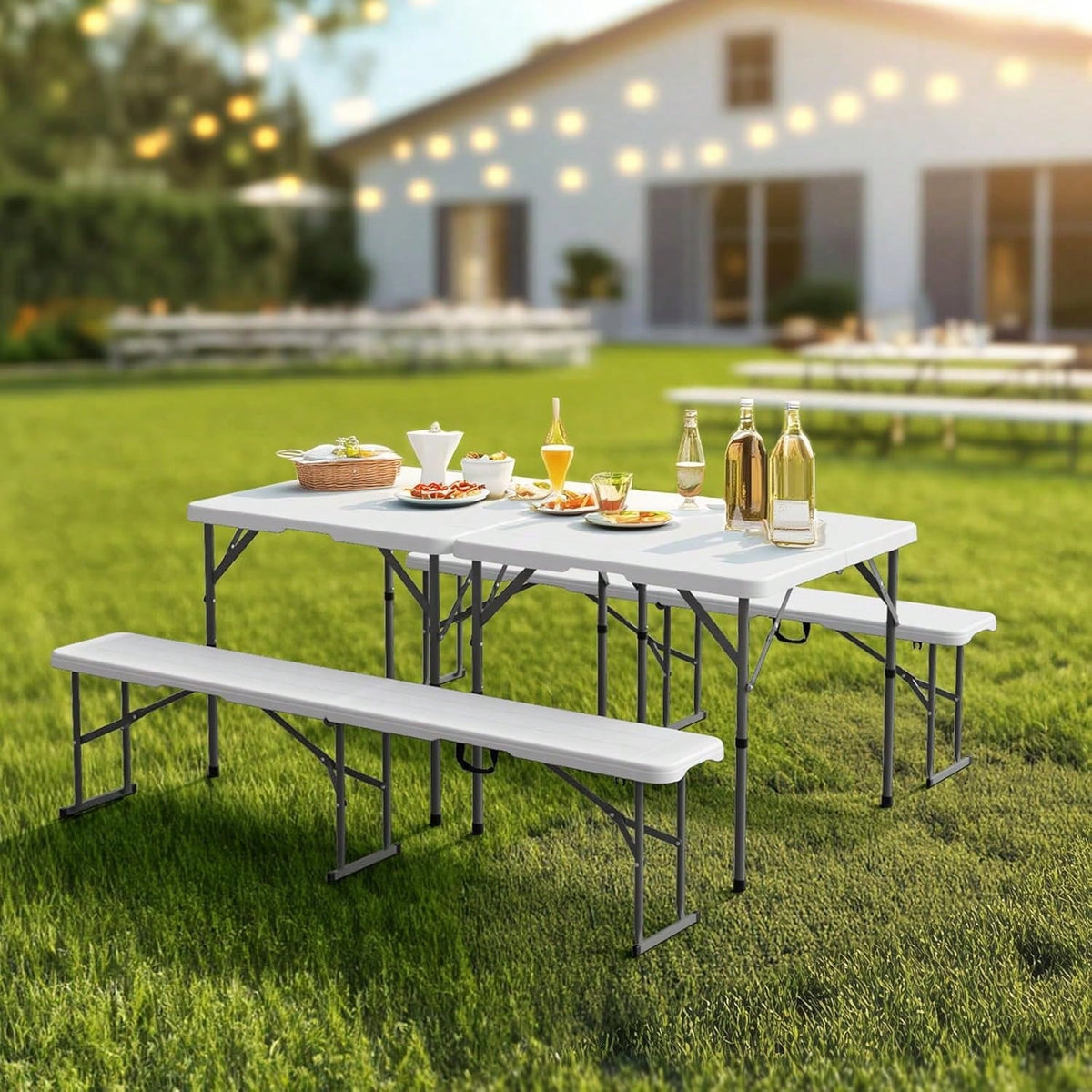 6 FT Plastic Folding Bench With Handle, Sturdy Metal Frame, Perfect For Indoor/Outdoor Party, Picnic, Camping, Restaurant, Dinning Room, Cafe, Wedding And Commercial Events,Outdoor Bench,Outdoor Furn