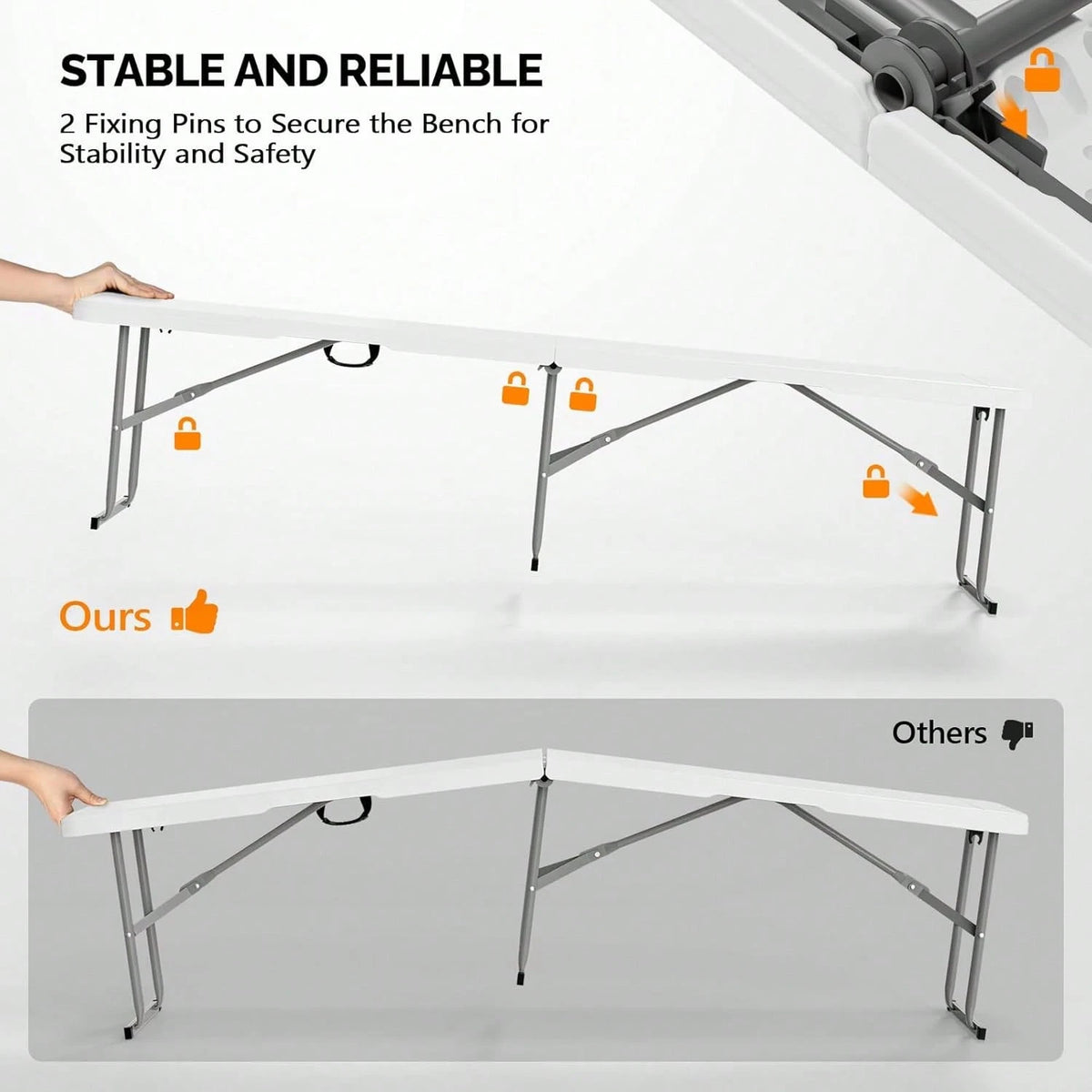 6 FT Plastic Folding Bench With Handle, Sturdy Metal Frame, Perfect For Indoor/Outdoor Party, Picnic, Camping, Restaurant, Dinning Room, Cafe, Wedding And Commercial Events,Outdoor Bench,Outdoor Furn