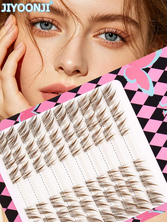 60 Clusters Brown False Eyelashes, DIY Cat Eye Fox Style Winged Natural Realistic Soft Segmented Curling Lashes
