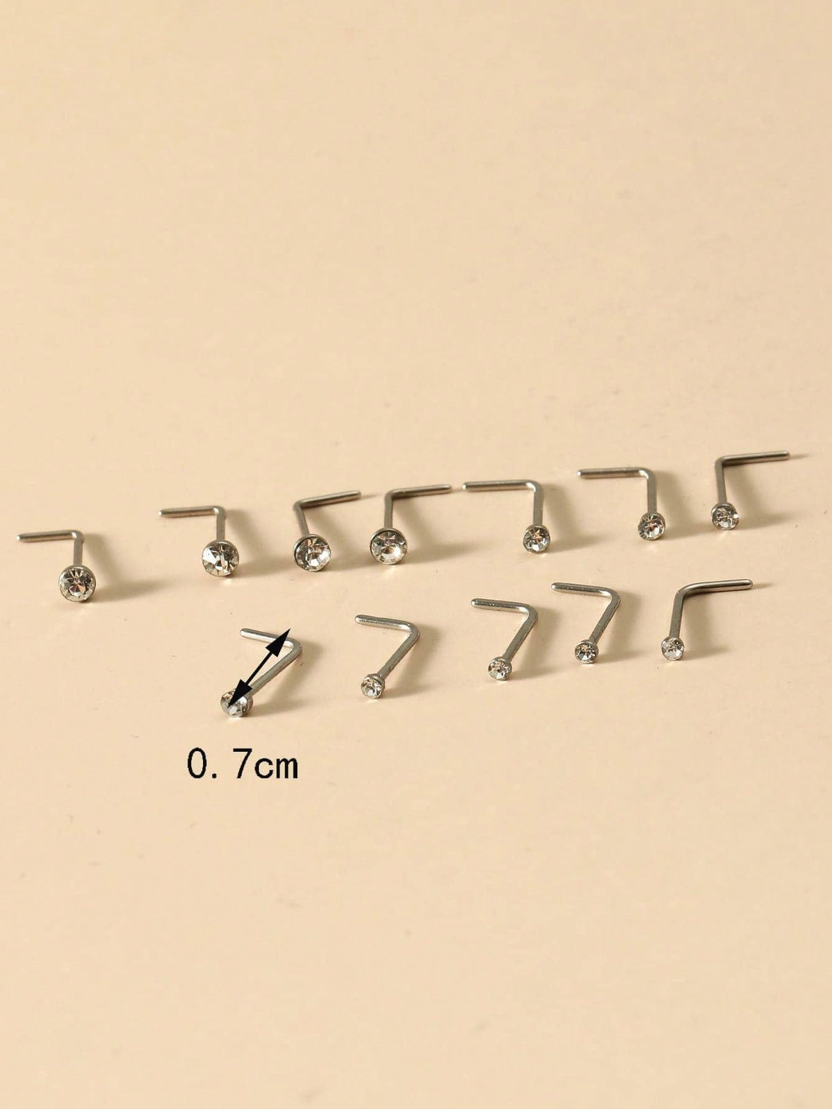 60pcs Multi-Size Stainless Steel Rhinestone Nose Studs