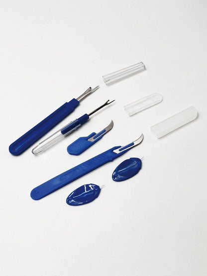 6pcs Blue Seam Ripper & Needle Threader Combo Set, All-In-One Beginner Sewing Repair Tool Kit With Safety Cap Seam Ripper And Easy-To-Use Needle Threader, Lightweight Portable Repair Tools For Clothin