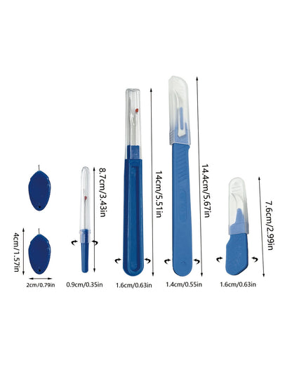 6pcs Blue Seam Ripper & Needle Threader Combo Set, All-In-One Beginner Sewing Repair Tool Kit With Safety Cap Seam Ripper And Easy-To-Use Needle Threader, Lightweight Portable Repair Tools For Clothin