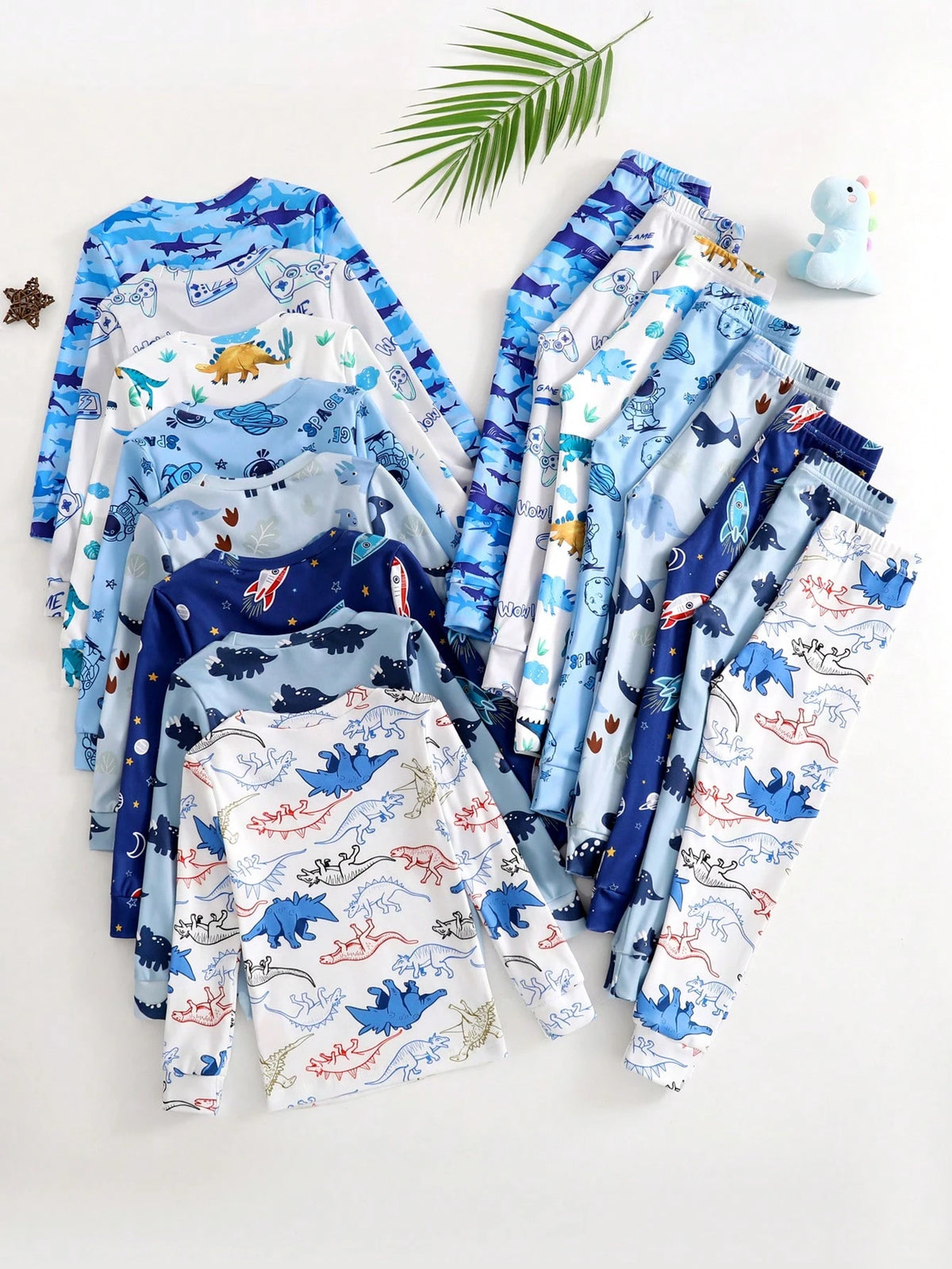 [8 Sets Randomly Send 2 Sets]Boy's And Young Boy Home Clothes, Toddler Cute Cartoon Print Long Sleeve Long Pants Knit Snug Fit Pajamas Loungewear Set