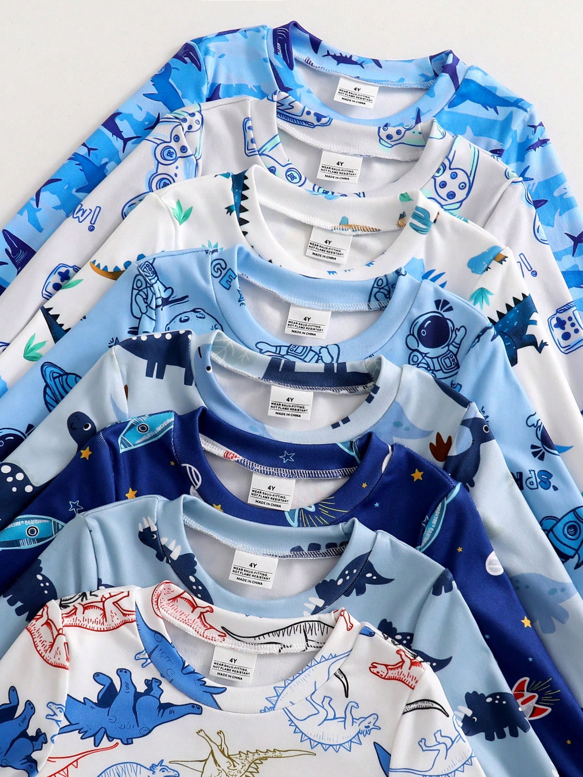 [8 Sets Randomly Send 2 Sets]Boy's And Young Boy Home Clothes, Toddler Cute Cartoon Print Long Sleeve Long Pants Knit Snug Fit Pajamas Loungewear Set