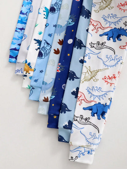 [8 Sets Randomly Send 2 Sets]Boy's And Young Boy Home Clothes, Toddler Cute Cartoon Print Long Sleeve Long Pants Knit Snug Fit Pajamas Loungewear Set
