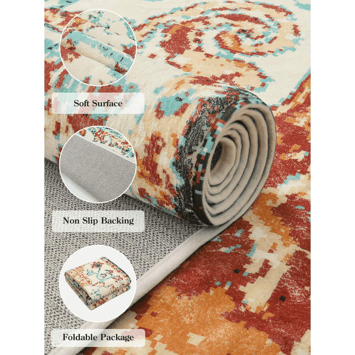 8'x10' Washable Boho Area Rug - Orange - Wichita Home Outlet