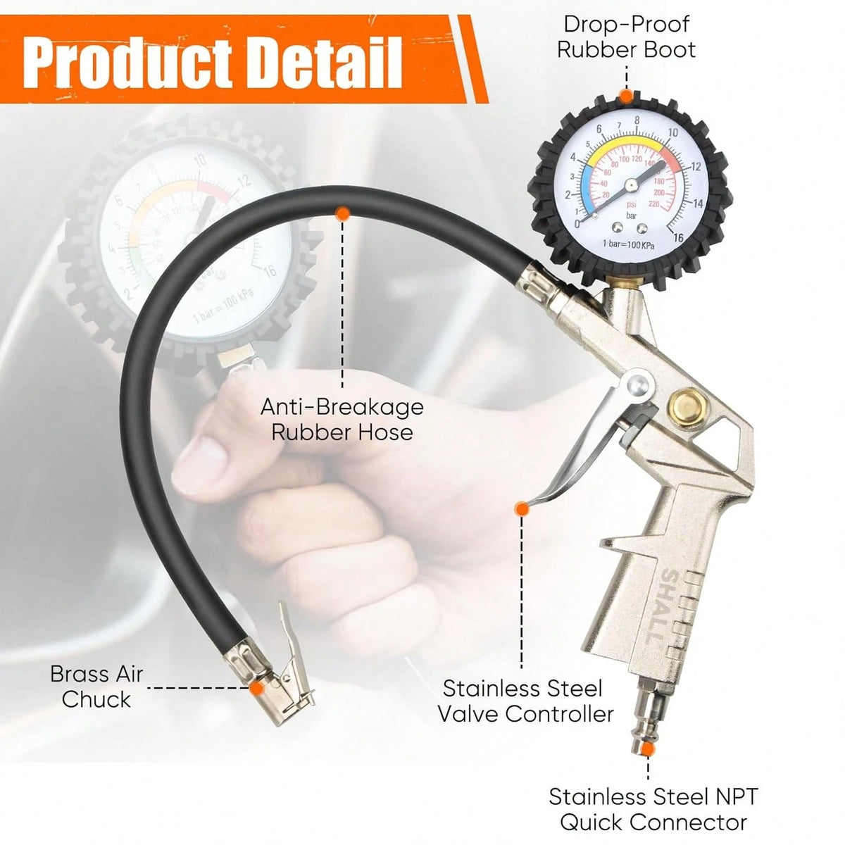 Automobile Tire Inflation Gauge, High-Precision Heavy-Duty Multifunctional Tire Pressure Gauge For Automobiles, Trucks, Motorcycles, And Compact Portable Automobile Tire Inflators, Suitable For Trucks