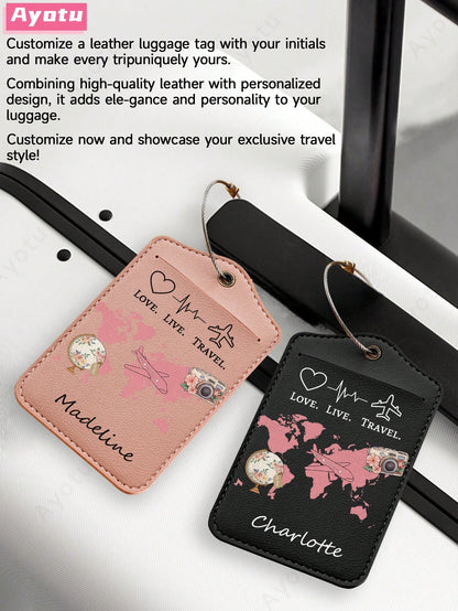 Ayotu Customized Airplane Map Camera Pattern Luggage Tag (Can Be Customized With Name And Text), Travel Cruise Luggage Label, Backpack, Handbag And Schoolbag Label, Personalized Card Holder, Business
