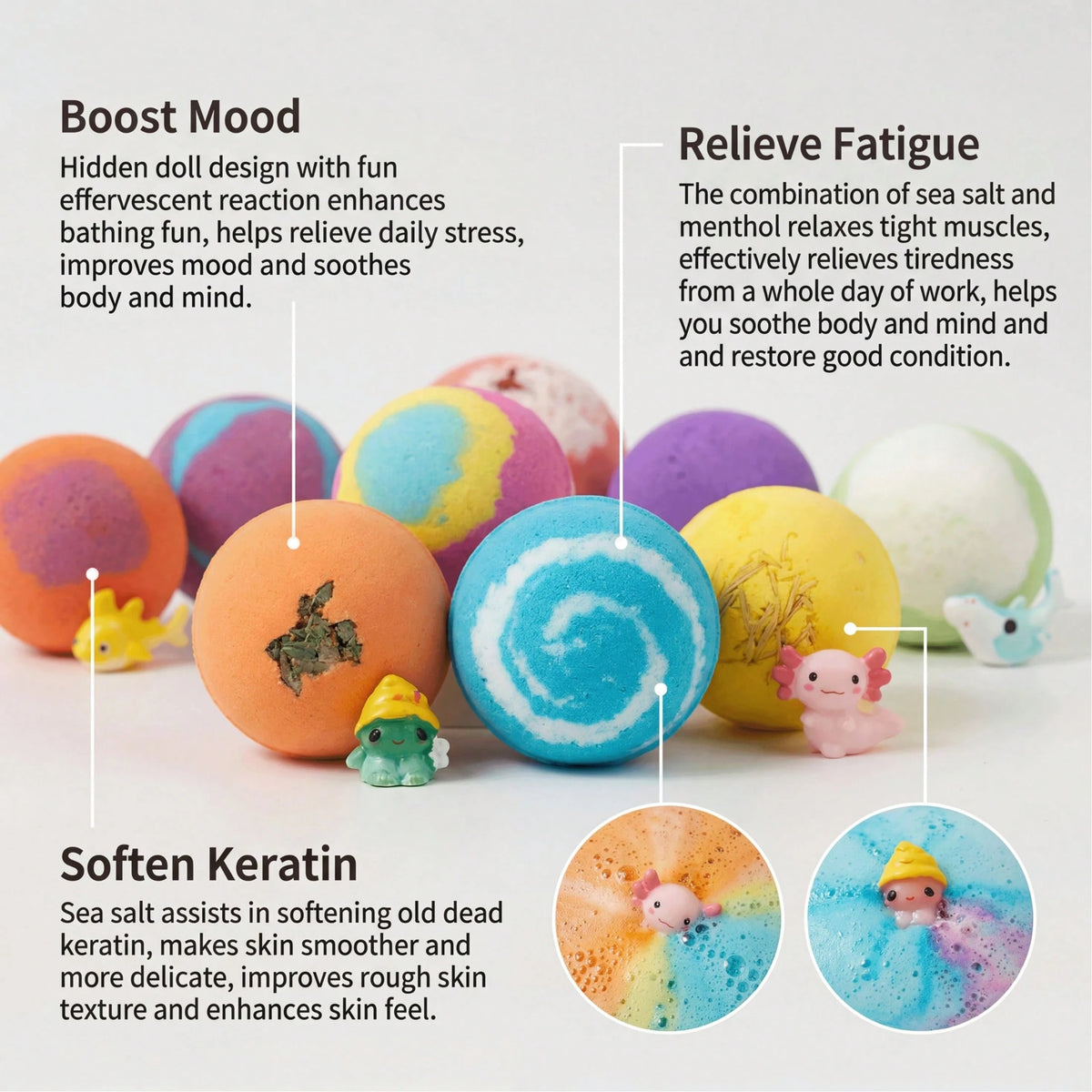 Bath Bombs For Kids With Surprise Inside, 12 Pack Colorful Surprise Bath Fizzies Set- Organic Natural Bath Bombs Set- Ideal Birthday Gift For Boys & Girls- Perfect Handmade Birthday, Party, For Boy