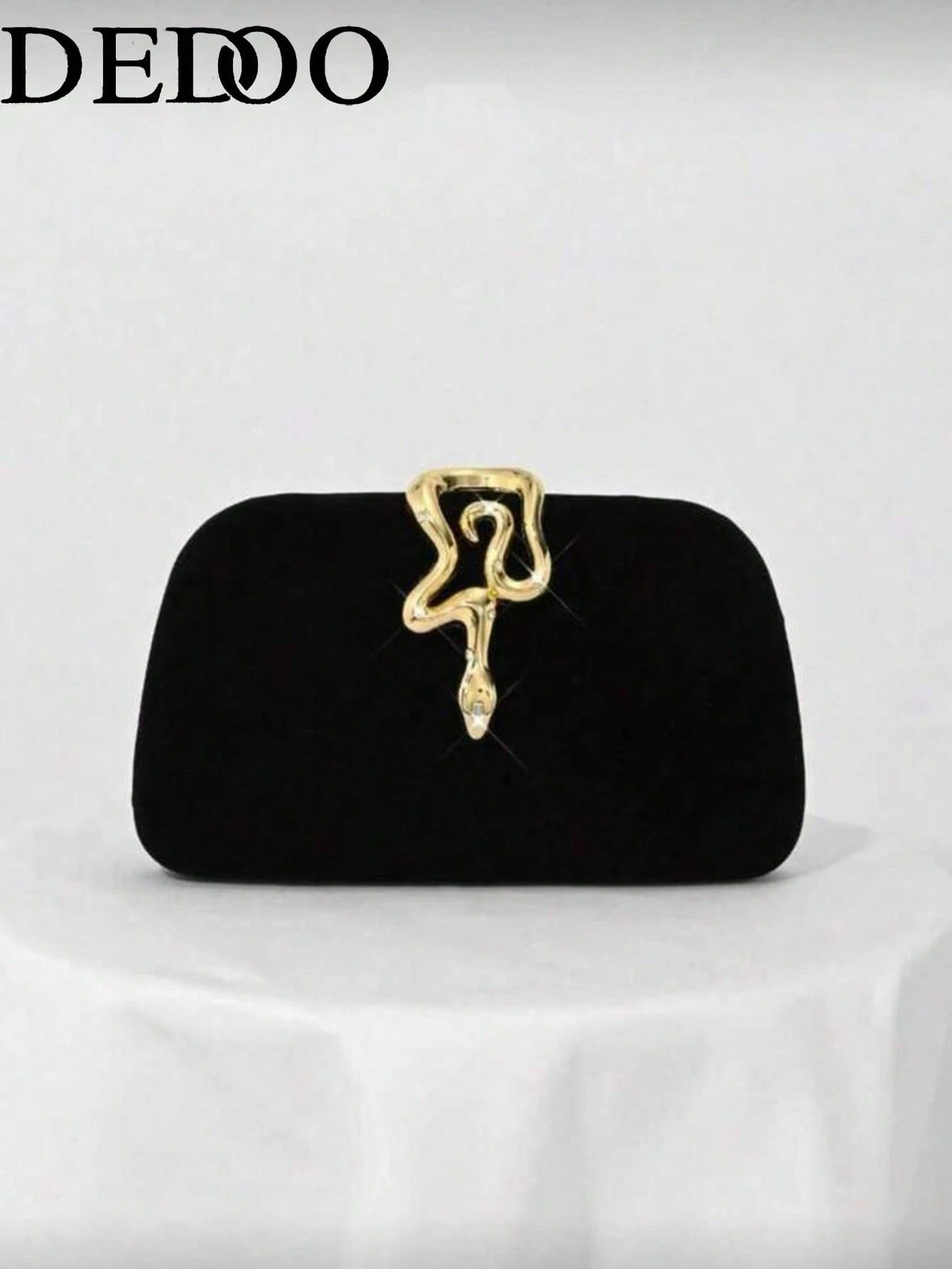 Black Evening Clutch, Rounded Rectangular Hard Frame Bag,Rhinestone Gold Snake Lock, Women Stylish Handbag For Wedding & Evening Banquet Events