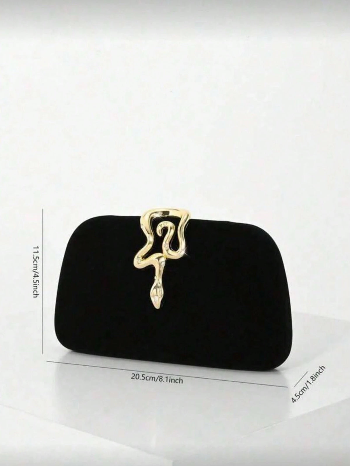 Black Evening Clutch, Rounded Rectangular Hard Frame Bag,Rhinestone Gold Snake Lock, Women Stylish Handbag For Wedding & Evening Banquet Events