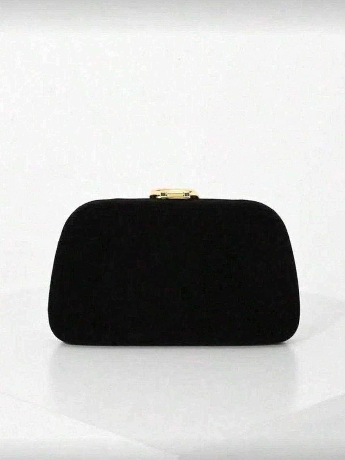 Black Evening Clutch, Rounded Rectangular Hard Frame Bag,Rhinestone Gold Snake Lock, Women Stylish Handbag For Wedding & Evening Banquet Events
