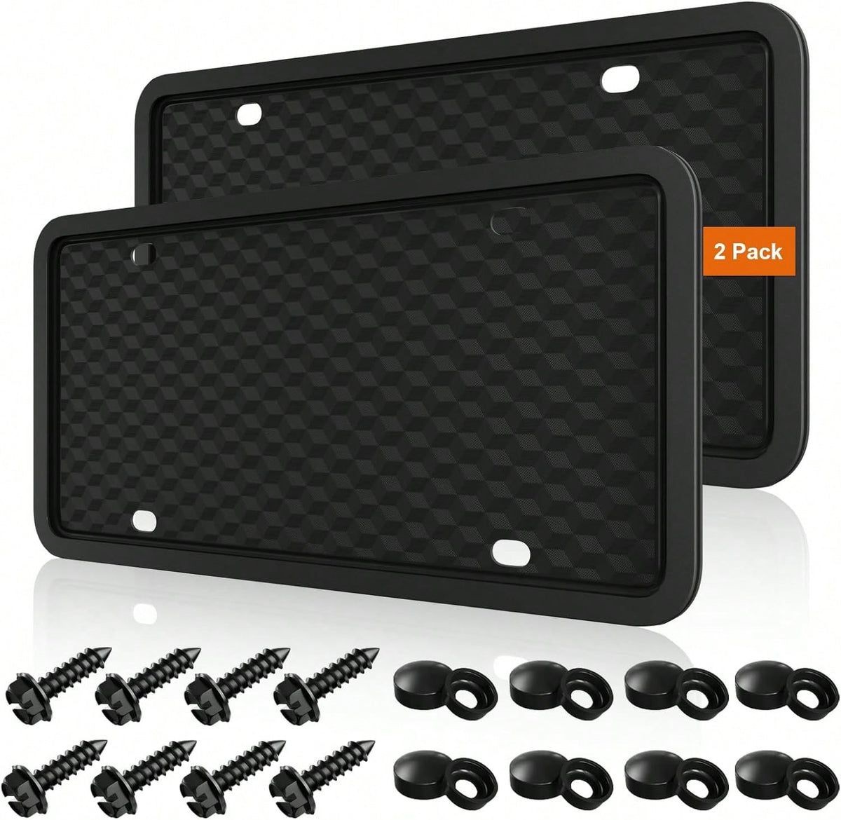 Black License Plate Frames Holder, 2 Pack Car License Plate Covers, Universal US Front &Amp; Rear Truck Frame Bracket Protector Mounting Kit Accessories