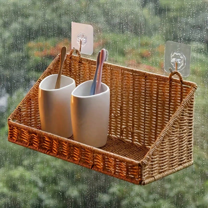 Boho Woven Wall Hanging Basket- Rustic Jute Kitchen Organizer For Fruit Vegetable Storage Decorative Large Capacity Farmhouse Hand-Woven Storage Bin