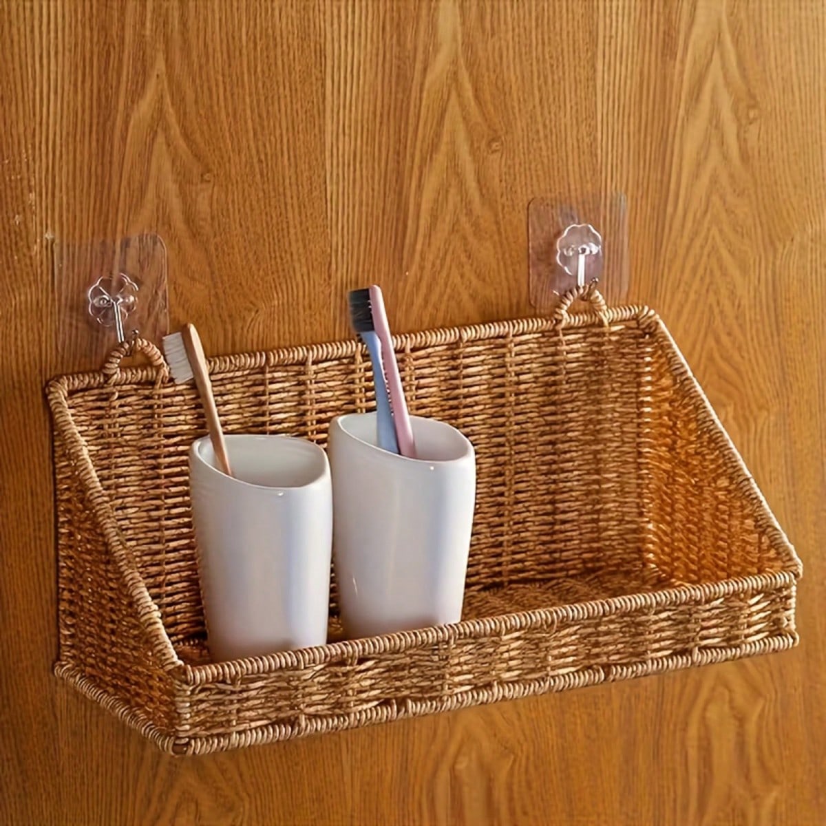 Boho Woven Wall Hanging Basket- Rustic Jute Kitchen Organizer For Fruit Vegetable Storage Decorative Large Capacity Farmhouse Hand-Woven Storage Bin