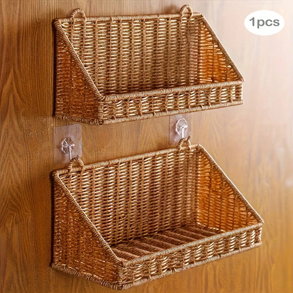 Boho Woven Wall Hanging Basket- Rustic Jute Kitchen Organizer For Fruit Vegetable Storage Decorative Large Capacity Farmhouse Hand-Woven Storage Bin