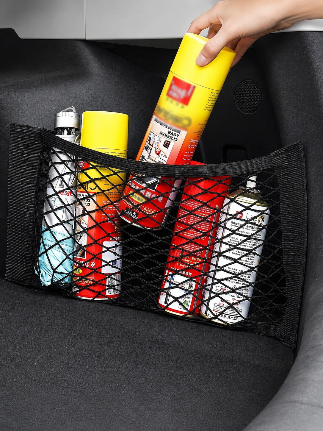 Car Trunk Hook And Loop Storage Net Bag, Elastic Polypropylene Mesh Organizer Bag, Self-Adhesive Car Rear Seat Cargo Net Storage Bag, Universal Car Interior Trunk Storage Organizer Accessories