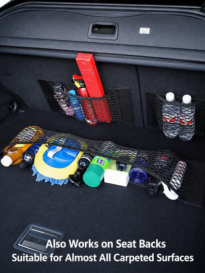 Car Trunk Hook And Loop Storage Net Bag, Elastic Polypropylene Mesh Organizer Bag, Self-Adhesive Car Rear Seat Cargo Net Storage Bag, Universal Car Interior Trunk Storage Organizer Accessories