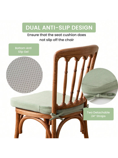 Chair Cushion With Ties For Dining Chairs, Non Slip Kitchen Chair Pad And Dining Seat Cushion With Machine Washable Cover, Sage Green,16"X16"X2"