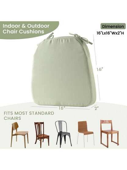 Chair Cushion With Ties For Dining Chairs, Non Slip Kitchen Chair Pad And Dining Seat Cushion With Machine Washable Cover, Sage Green,16"X16"X2"