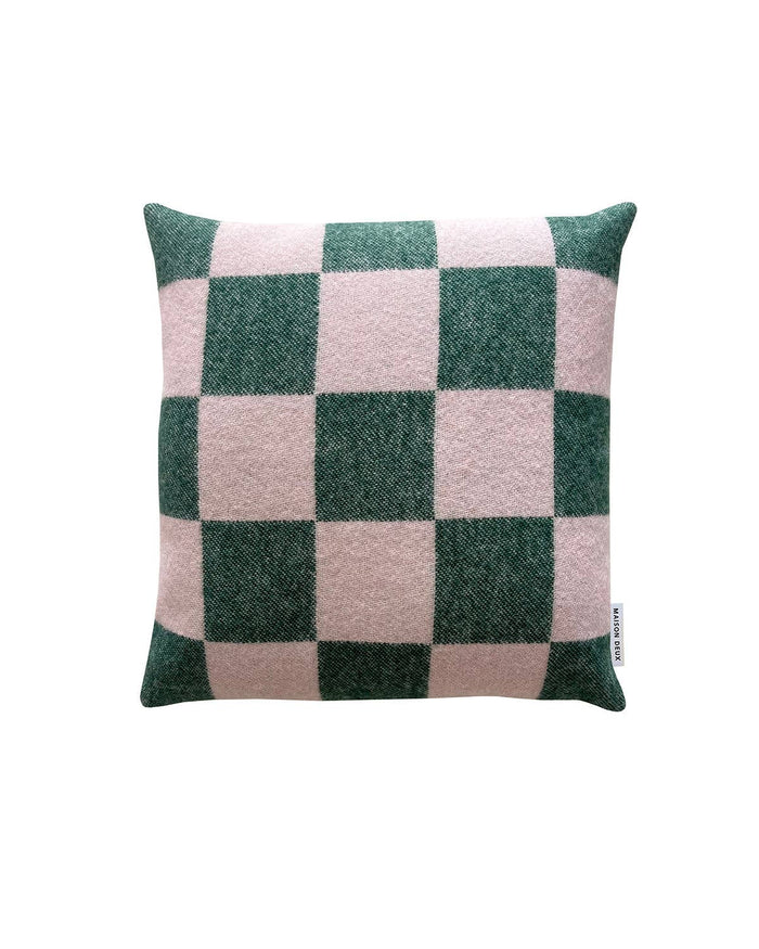 Checkerboard Cushion - Green / Pink