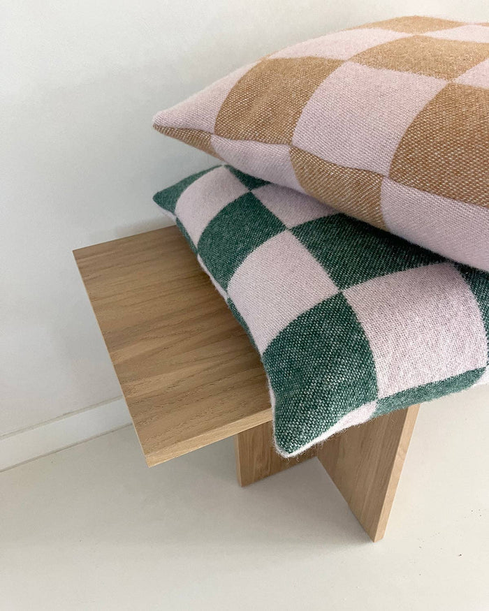 Checkerboard Cushion - Green / Pink