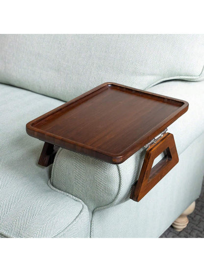 Couch Arm Table,Sofa Arm Clip Table,Bamboo Trayble Couch Arm Table, Clip On Tray Sofa Table For Couches. Sofa Arm Tray, Armchair Table For TV Dinners, Remotes, Drinks And Snacks, Brown