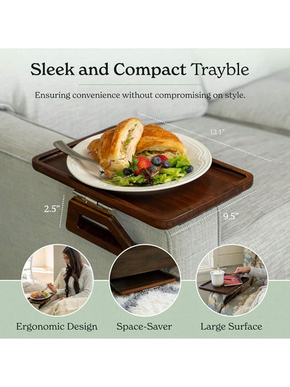 Couch Arm Table,Sofa Arm Clip Table,Bamboo Trayble Couch Arm Table, Clip On Tray Sofa Table For Couches. Sofa Arm Tray, Armchair Table For TV Dinners, Remotes, Drinks And Snacks, Brown