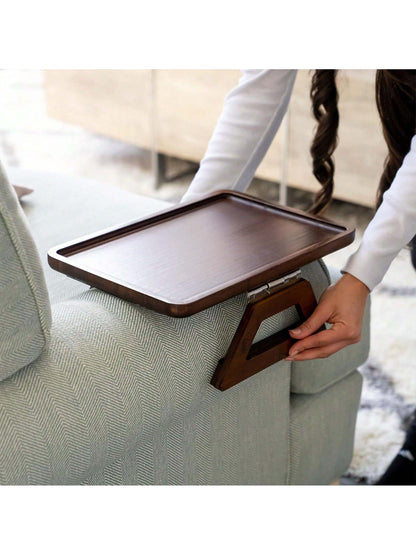 Couch Arm Table,Sofa Arm Clip Table,Bamboo Trayble Couch Arm Table, Clip On Tray Sofa Table For Couches. Sofa Arm Tray, Armchair Table For TV Dinners, Remotes, Drinks And Snacks, Brown