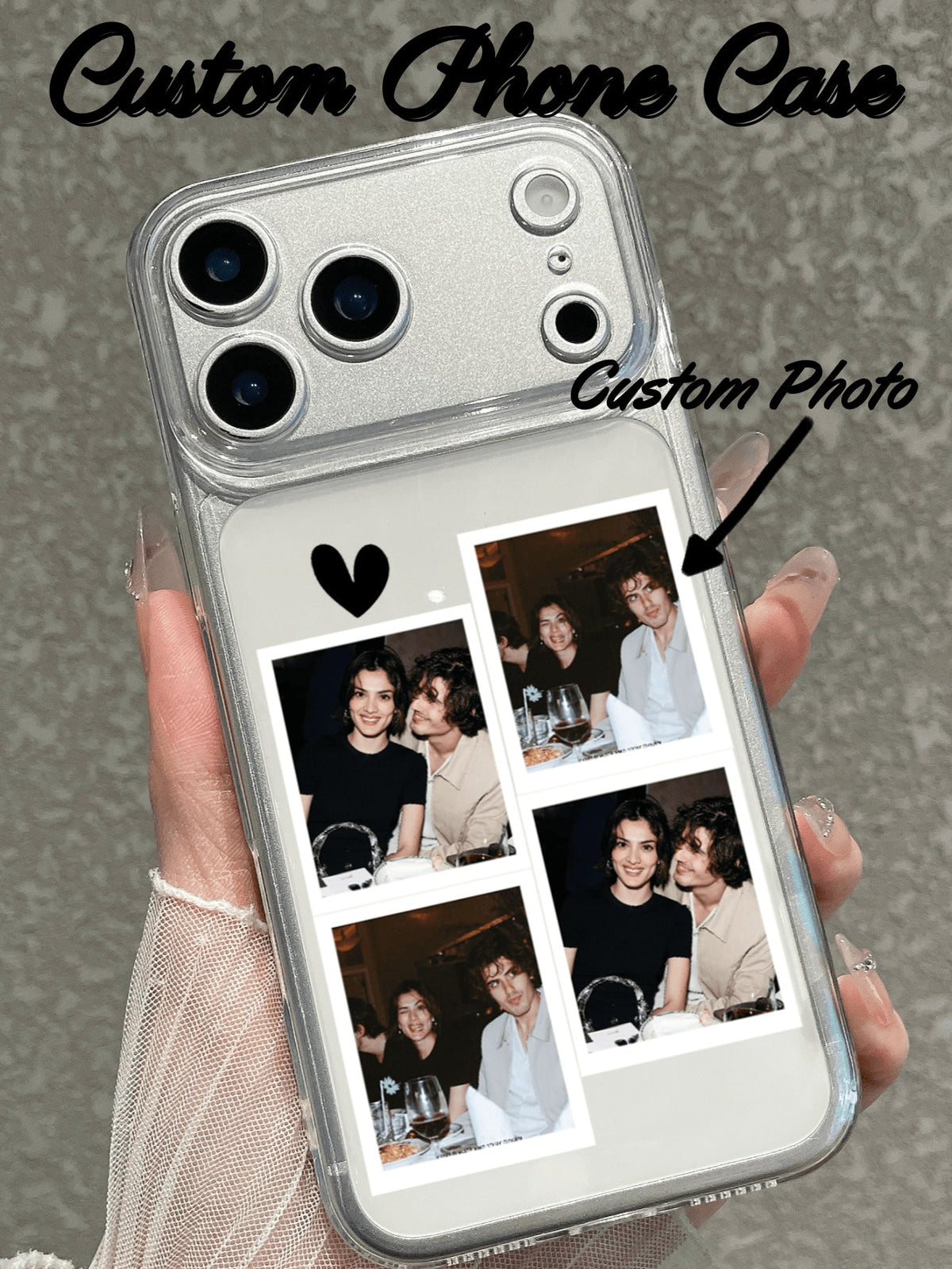 Custom Phone Case UV Printed Transparent Full Coverage Protective Cover 4-Grid Photo Style Compatible With 17/17 Pro/17 Pro Max/17 Air, All Series- Valentine's Day Gift, Style Gift, Phone Case, 17 Pr