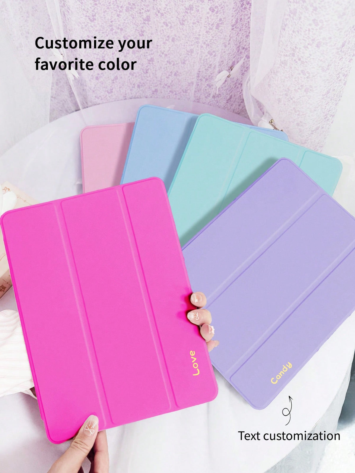 Customized Tablet Case With Pen Slot, Personalized Text Writing TPU Customizable 3-Fold Case, Compatible With Mini 4/5/6/7, Air 1/2/4/5, 9.7, 10.2, 10.5, 10.9, Pro 11-Inch, 10th Gen, Air 11-Inch (M2)