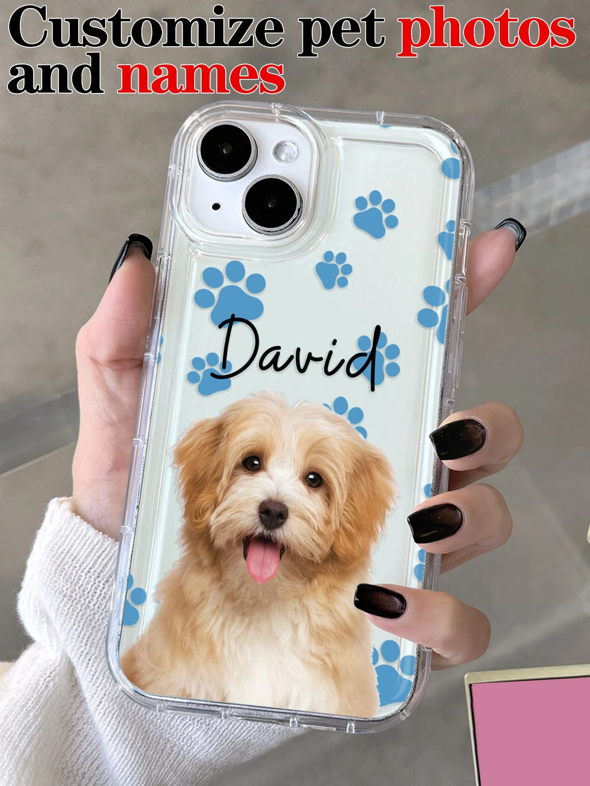 Cute Pink Cat Elements Customized 1pc Customized Pet Photo & Paw Print & Name Text Design Phone Case, Suitable For A14, A15, A13, A12, A55, A54, A21s, S21, S22, S23, S24 Ultra, 11, 12, 13, 14, 15, 16