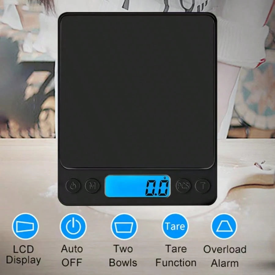 Digital Food Kitchen Scale Upgrade, 3000g High Precision Mini Pocket Scale, Grams And Ounces Units, For Cooking, Baking, Jewelry, Tare Function, 2 Trays, LCD Display