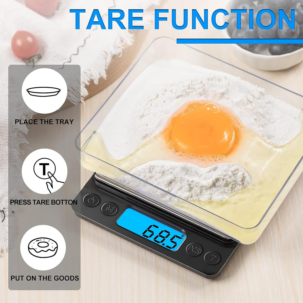 Digital Food Kitchen Scale Upgrade, 3000g High Precision Mini Pocket Scale, Grams And Ounces Units, For Cooking, Baking, Jewelry, Tare Function, 2 Trays, LCD Display
