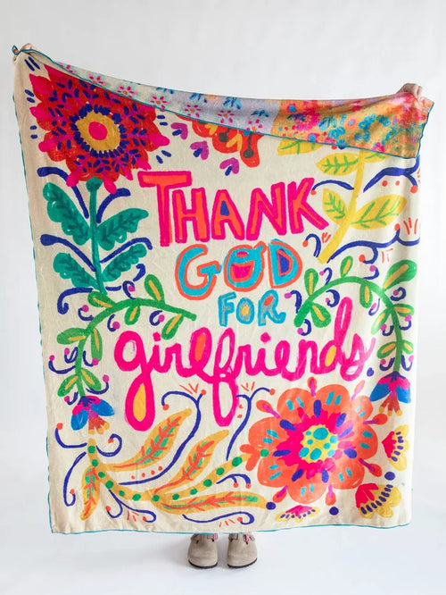 Double-Sided Cozy Throw Blanket - Thank God for Girlfriends