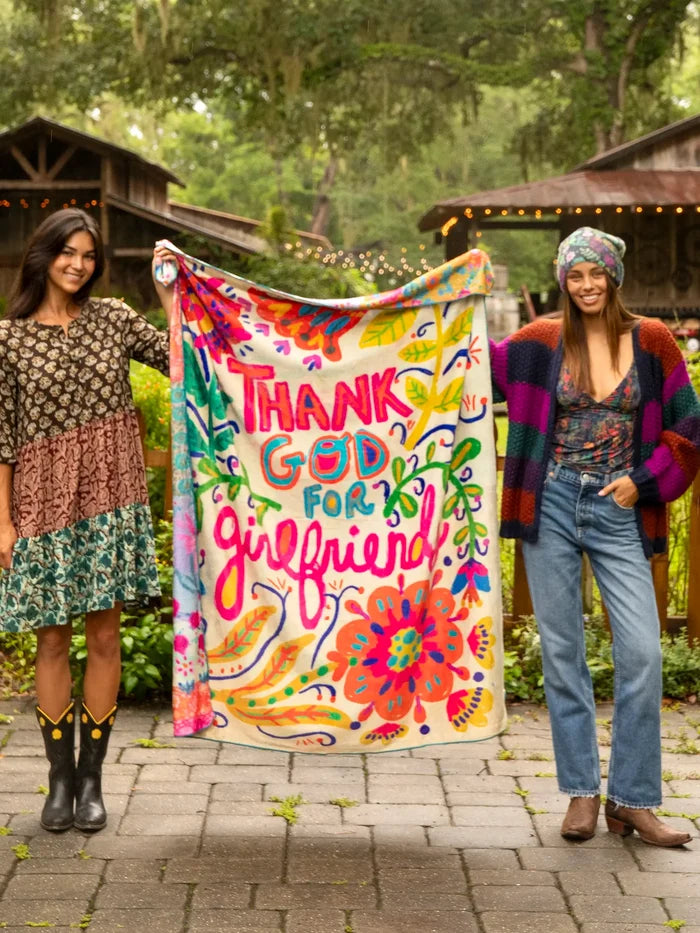 Double-Sided Cozy Throw Blanket - Thank God for Girlfriends