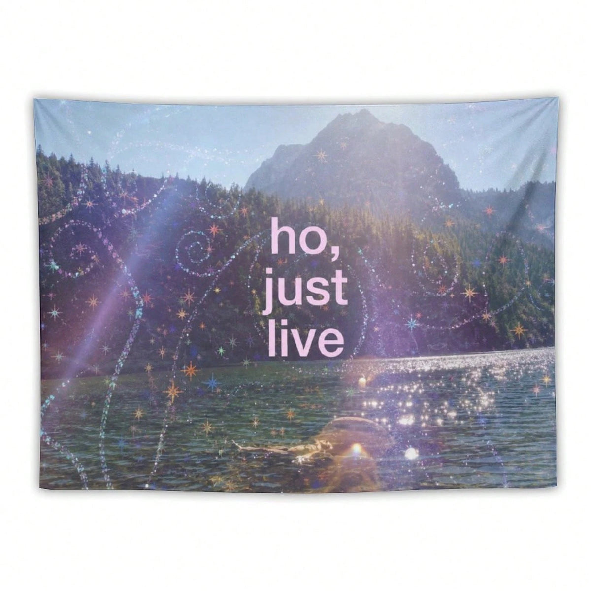 Dreamcore Sparkle Lake Y2K Tapestry For Bedroom, Nature Aesthetic Mountain Landscape Wall Hanging With Inspirational Quote, Fantasy Bedroom Decor For Dorm Room And Living Room, Multiple Sizes Availabl