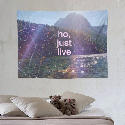 Dreamcore Sparkle Lake Y2K Tapestry For Bedroom, Nature Aesthetic Mountain Landscape Wall Hanging With Inspirational Quote, Fantasy Bedroom Decor For Dorm Room And Living Room, Multiple Sizes Availabl