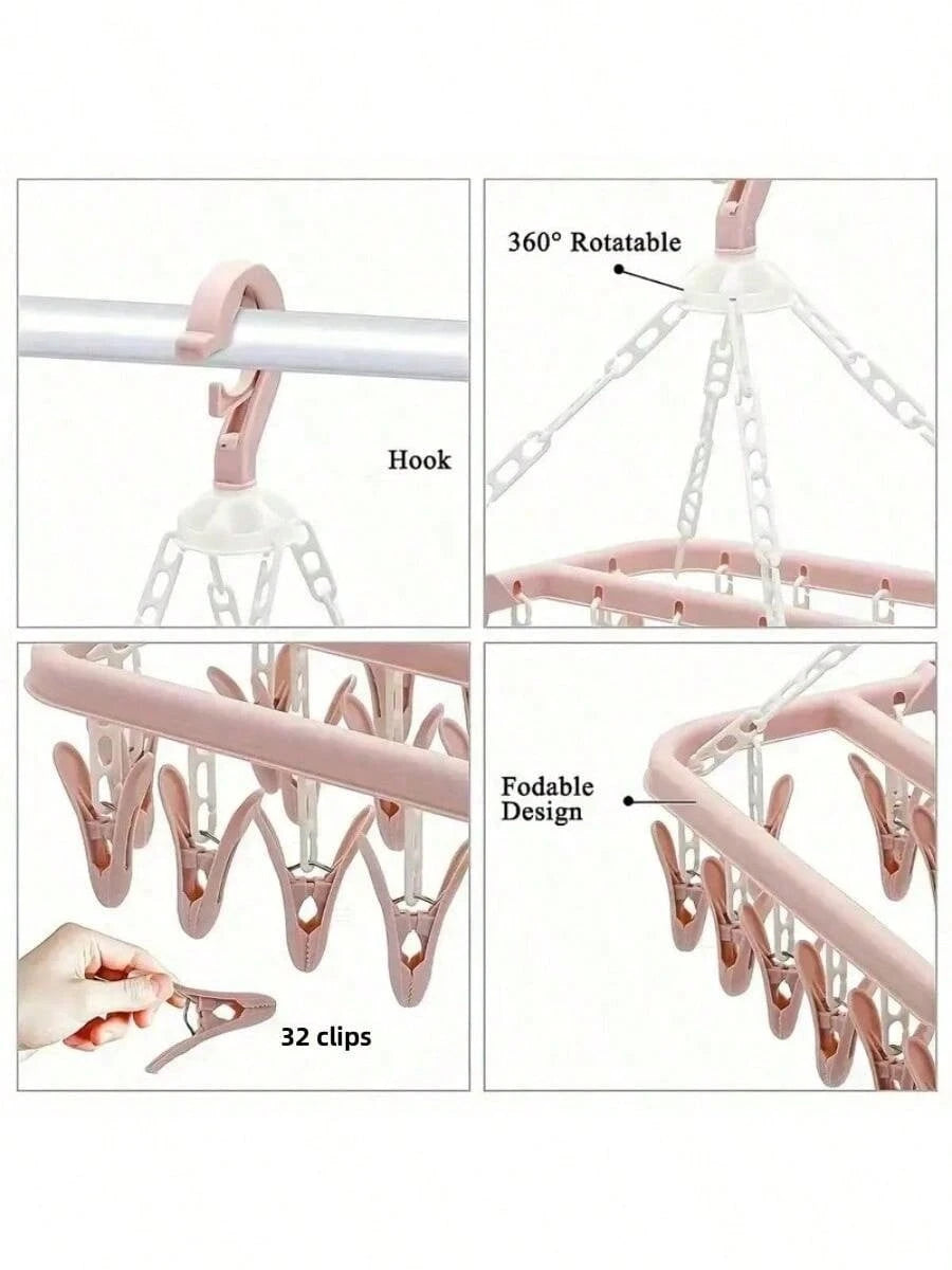 Drying Hanger With 32 Clips And Drip Foldable Hanging Rack,Plastic Hanging Drying Rack For Clothes Underwear Socks Love Valentine