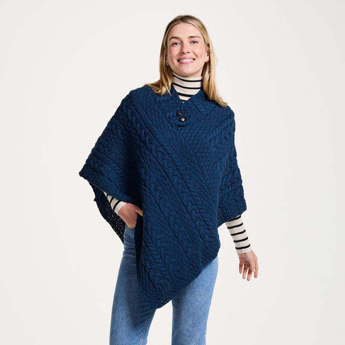 Easkey Ladies Classic Aran Button Atlantic Poncho