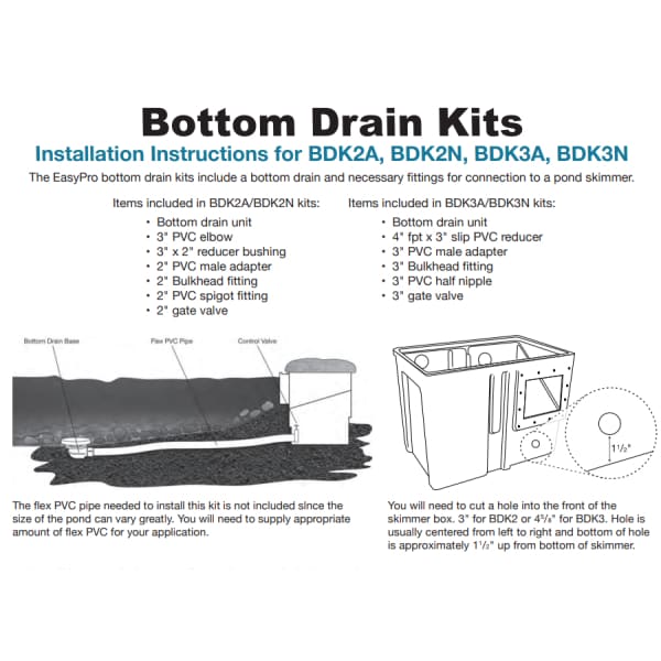 EasyPro™ Bottom Drain Kits - Includes Fittings - Pond