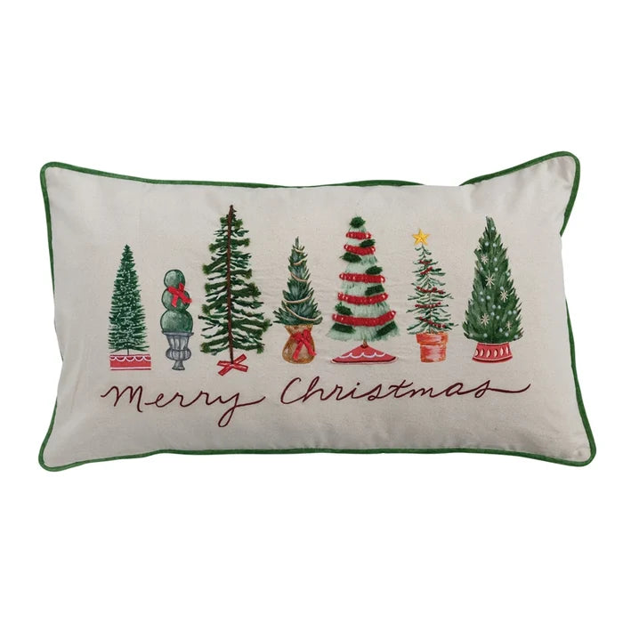 Embroidered Tree Festive Pillow
