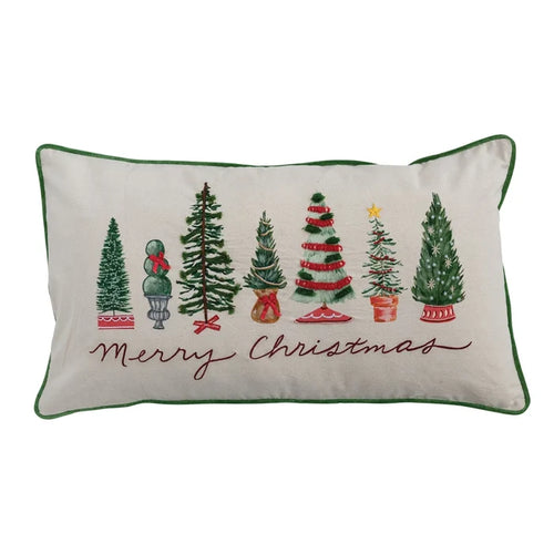 Embroidered Tree Festive Pillow