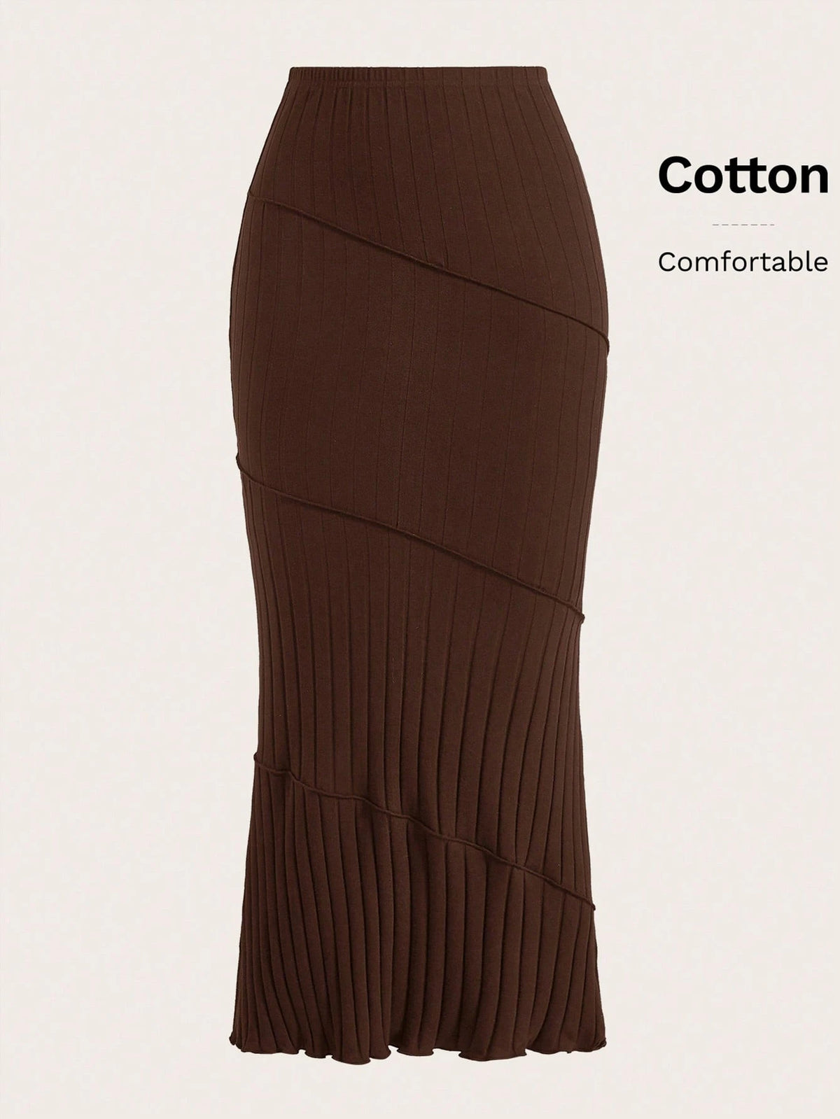 EZwear Solid Mermaid Hem Ribbed Knit Skirt